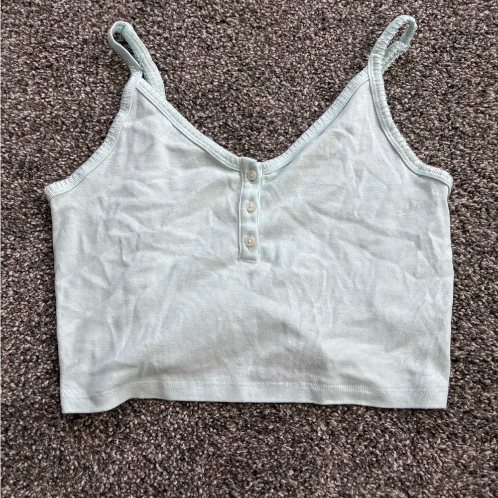 light blue cropped top